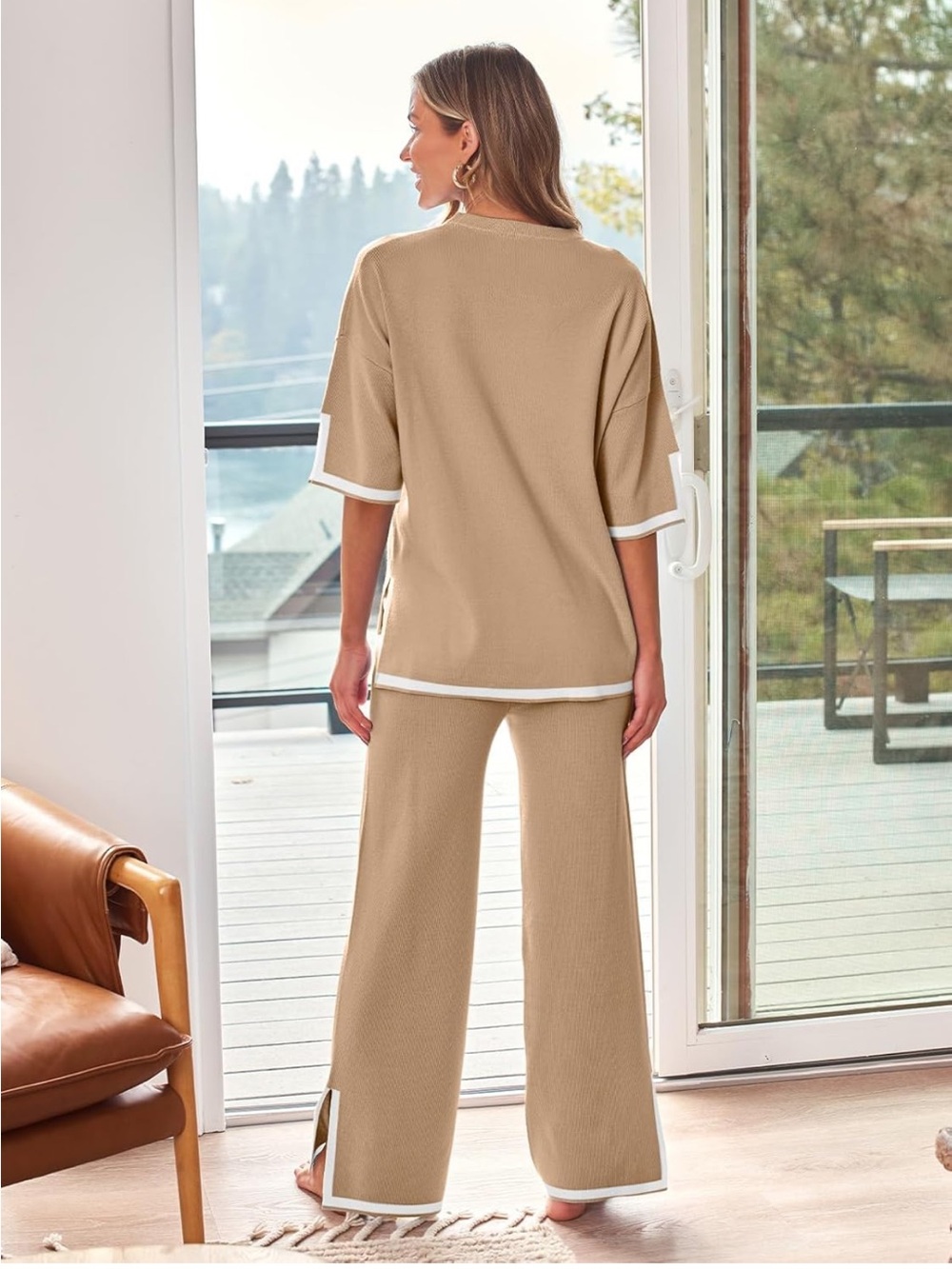 Matching Lounge Knit Sweater Set: Slip Top, Wide Leg Pants. NWT - Picture 3 of 5